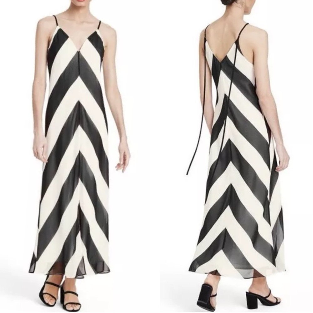 Christopher John Rogers X Target Black & Cream‎ Chevron Stripe Midi Flowy Dress